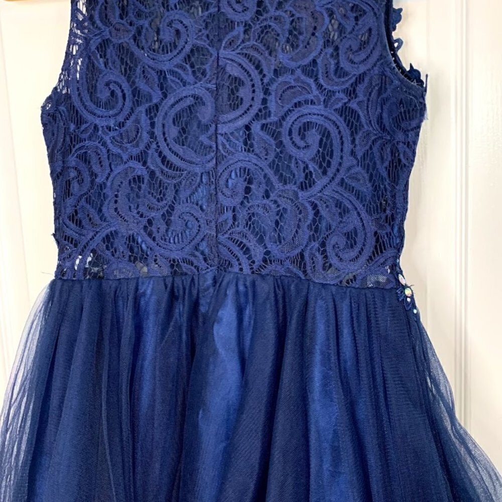 Homecoming Prom Party Beaded Lace Rhinestone Tulle Skater Dress - Picture 12 of 14